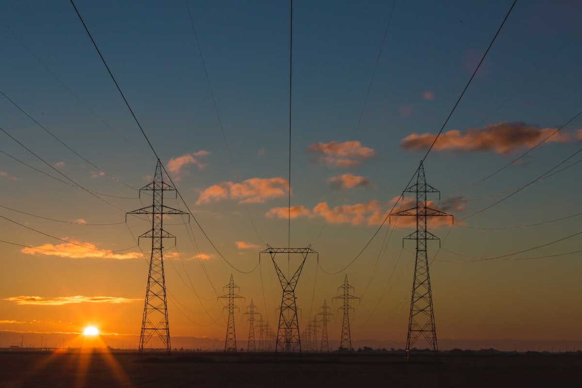 High-voltage power transformers at an electrical substation